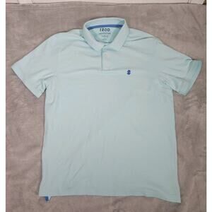 IZOD Advantage Polo Shirt Mens Large Blue Stretch Performance Short Sleeve